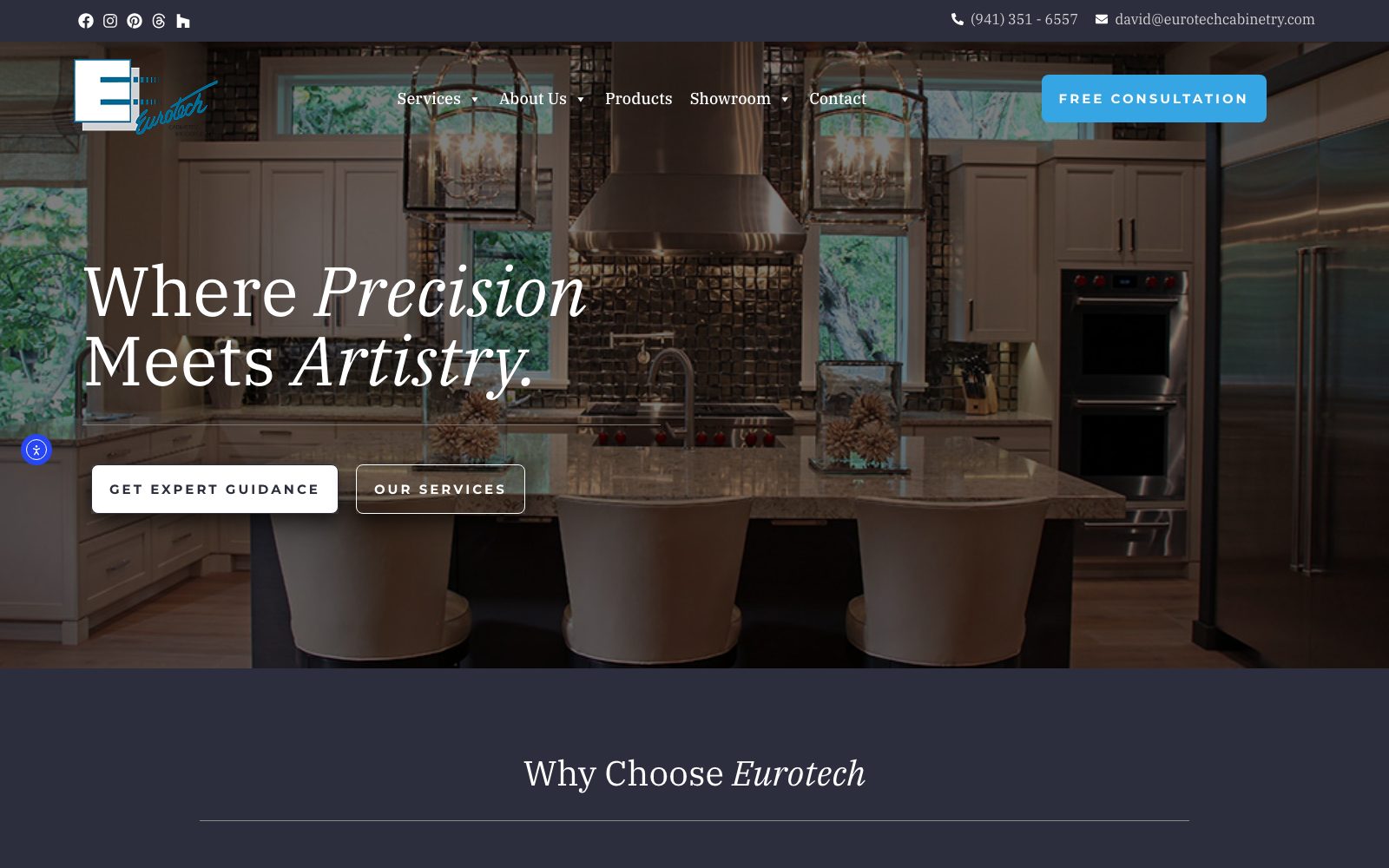 The current eurotechcabinetry.com homepage