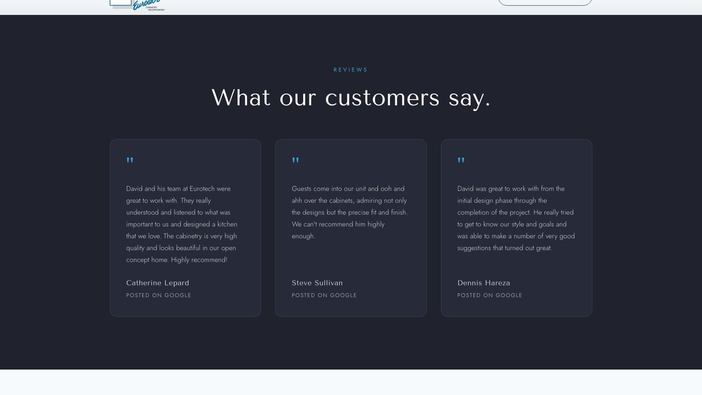 The reviews section of the new homepage