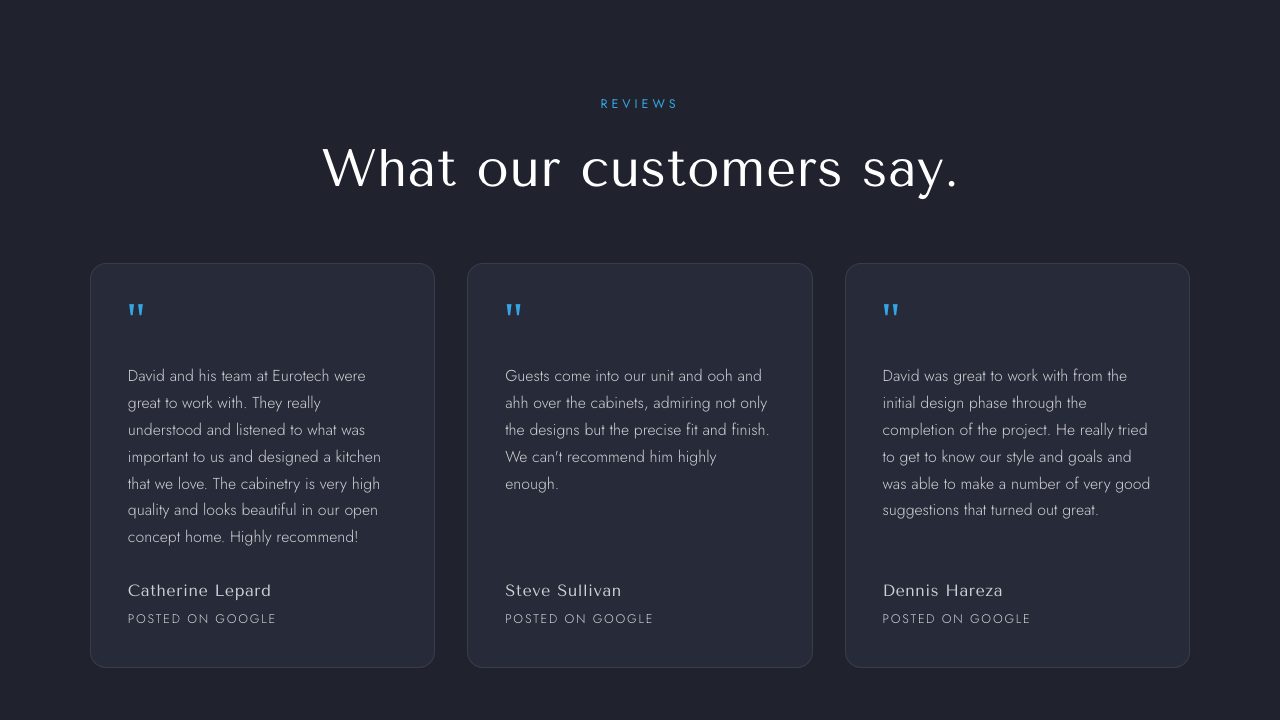 The reviews section of the new homepage