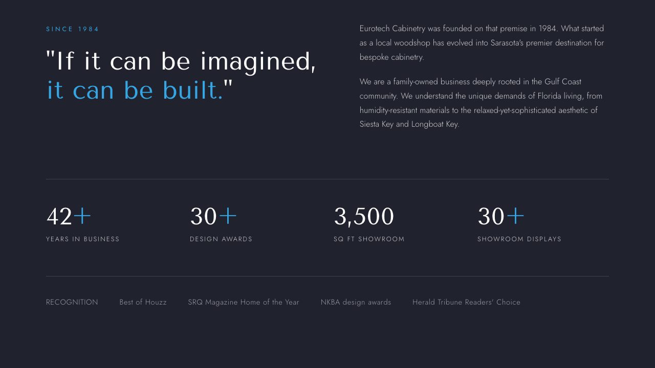 The history and awards section of the new homepage
